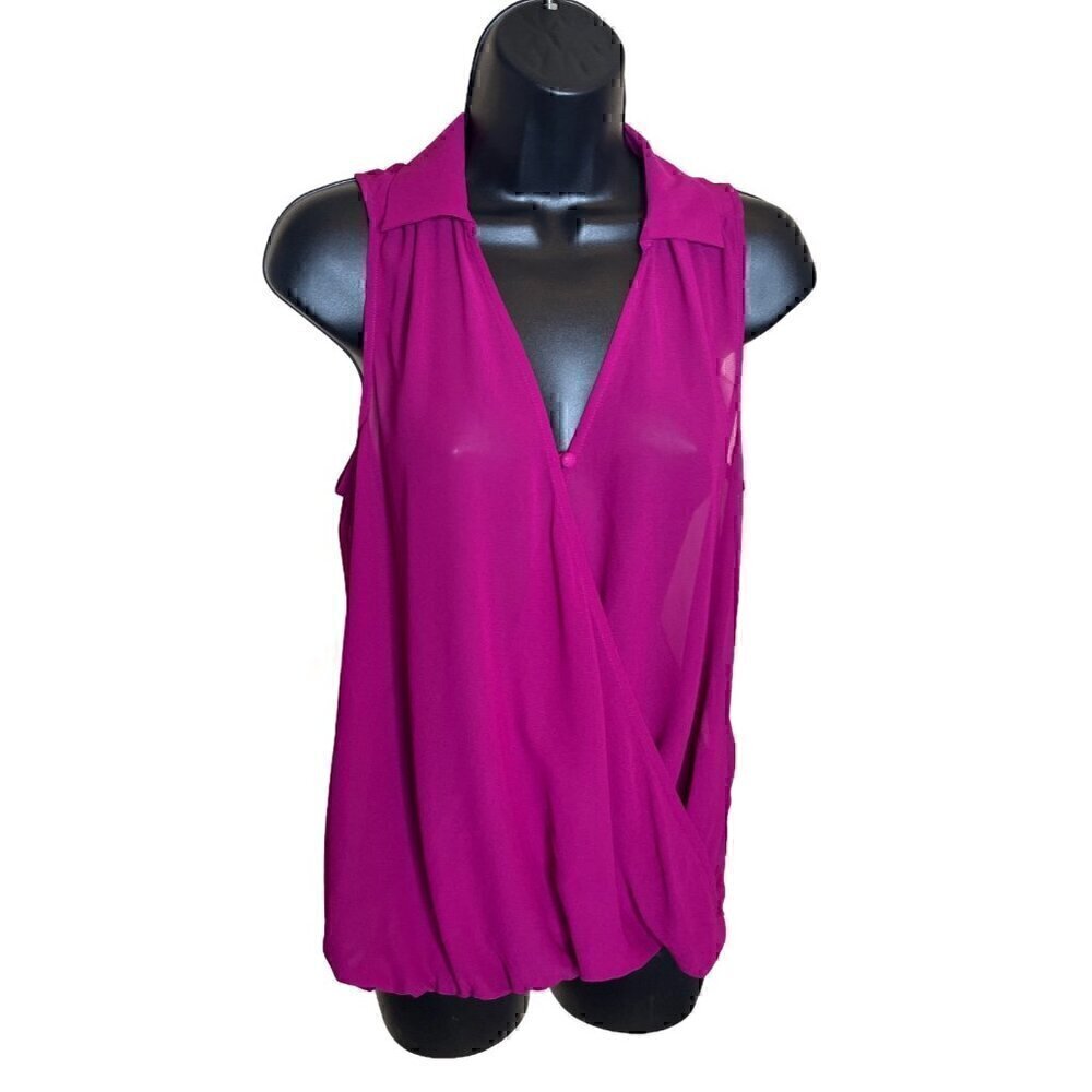 Guess Magenta Sleeveless Sheer Wrap Blouse Size XS
